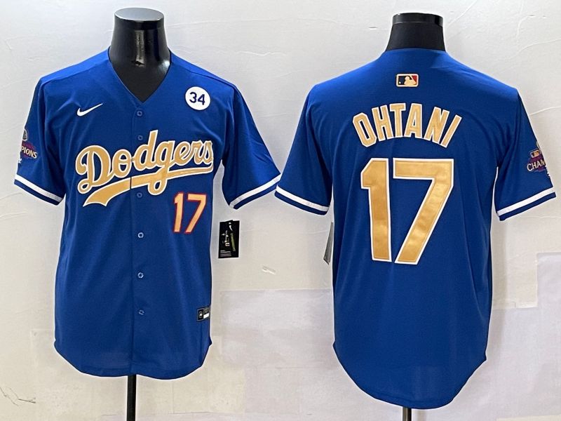 Men Los Angeles Dodgers #17 Ohtani Blue Champion gold character 2025 Nike MLB Jersey style 4092->women mlb jersey->Women Jersey